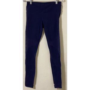 Alo Yoga Women's Medium Navy Blue Mesh Side Panel Split Heal Leggings 28" x 31"